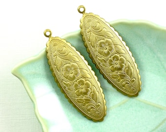 4 oval scallop FLORAL jewelry pendant or earring drops. Southwest design. 2 inches long (ST17).