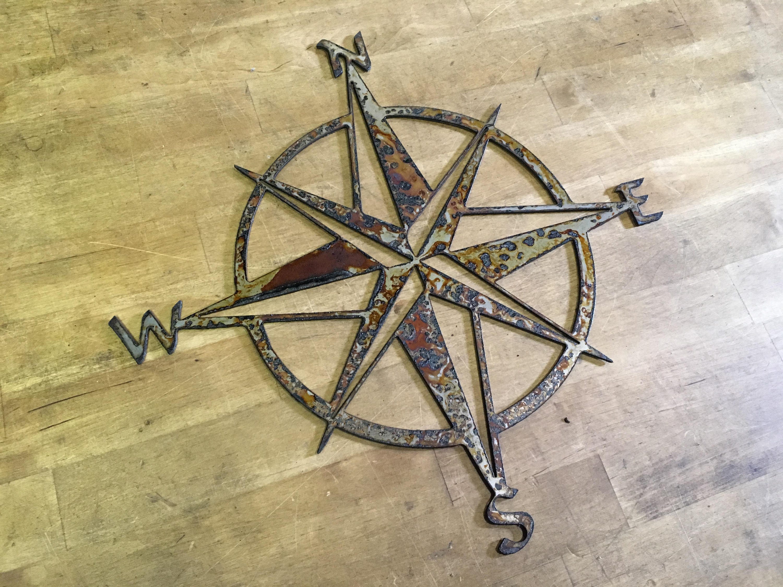 Rustic Patina Nautical Star Compass steel metal wall art