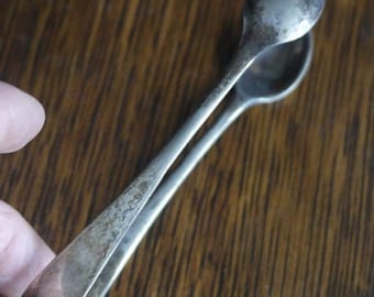 antique silver plate plain sugar tongs