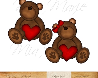 INSTANT DOWNLOAD - Digital Clip Art - Valentine Clip Art, Valentine Clipart, Valentines Day, Teddy Bear Clip Art, Teddy Bear Clipart