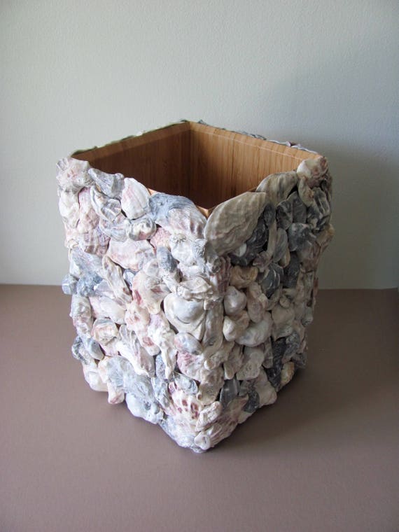 Oyster Shell Decor, Oyster Shell Bath, Beach Bathroom, Shell Wastebasket, Coastal Decor, Coastal Wastebasket, Coastal Bath