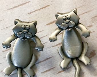 Cat earrings, vintage earrings, JJ Jonette jewelry, retro style, costume jewellery, pewter, cat, kitten, cat lover, gift, birthday, 1980s