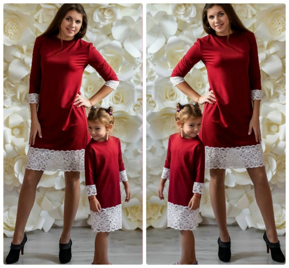 Mother Daughter Matching Dress Warm Jersey Marsala Dresses