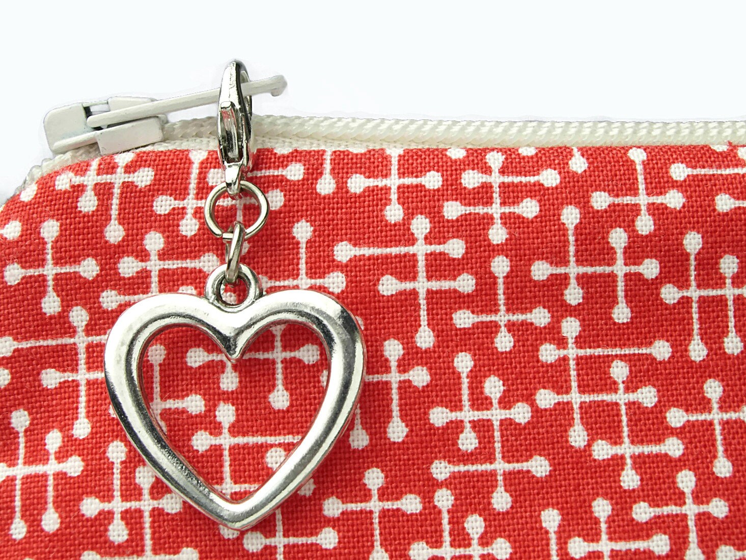 Silver heart zipper pull charm for purse decorative zipper