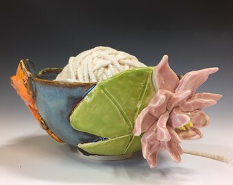 Koi and Lily Pads Ceramic Yarn Bowl