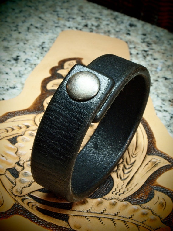 Black leather bracelet snap cuff beautiful distressed American Bridle Leather Thin and Sexy handmade for You in USA by Freddie Matara