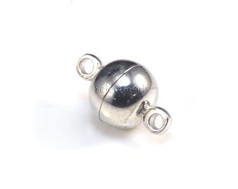 silver tone brass magnetic clasps - paltinum plated brass jewelry clasp - brass jewelry findings - round brass metal base clasps - 10 sets