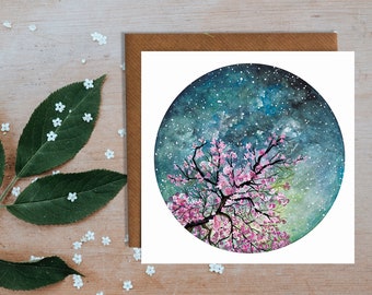 Cherry Blossom Blank Greetings Card