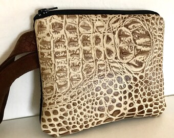Brown Leather Wristlet, Clutch Purse