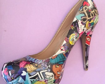 Monster High Heels Collage and Decoupage Customised Stiletto Shoes