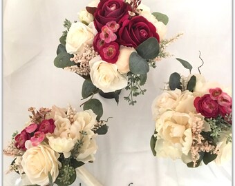 Burgundy boho bouquet for bridesmaids, wedding bouquet.