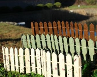 Rustic 12 in. Fairy Fence (Cream, Green, Brown) Choose 1