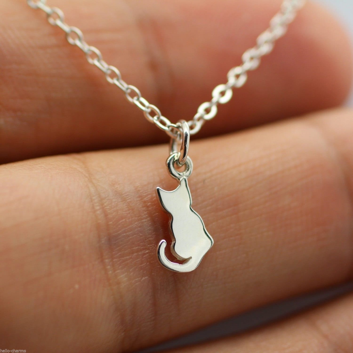 TINY CAT NECKLACE 925 Sterling Silver Cat Charm Kitty Pet