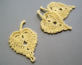 3 Crochet Leaf Appliques -- Maize Yellow Birch Leaves