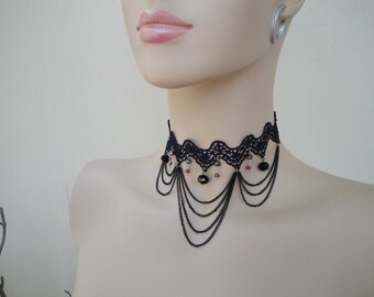 Statement Gothic Collar Black Lace Choker Gothic Choker Violet Necklace Black Wedding Jewelry Goth Jewelry Black Choker Gothic Wedding Gifts