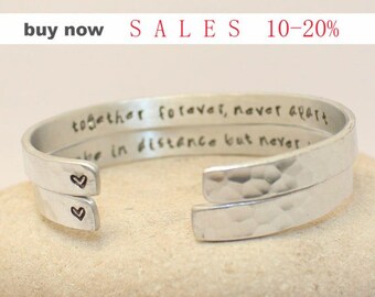 Together Forever Never Apart Bracelets - Set of 2 bracelets - Bangles for Mother and Daughter, Boyfriend Girlfriend, Couples.