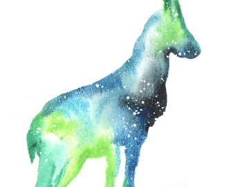 Mountain Goat ORIGINAL Watercolor 9X12, Galaxy Spirit Animal