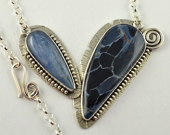Blue Stone Necklace - Metalsmith Neckalce - Oxidized Necklace - Artisan Jewelry