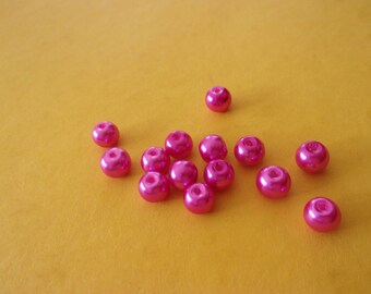 Set of 2 round pink glass pearl beads - 6mm