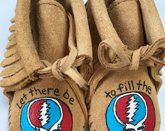 Custom Hand-Painted Grateful Dead Steal Your Face Baby Booties Moccasins Let There Be Songs to Fill the Air