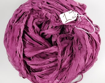 Sari silk ribbon, Recycled Silk CHIFFON Sari Ribbon, Burgundy sari ribbon, silk chiffon ribbon, tassel supply, weaving supply,