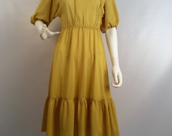 Vintage dress, yellow polka dot dress, black and yellow polka dot dress, 50's inspired vintage dress, knee length short sleeved dress