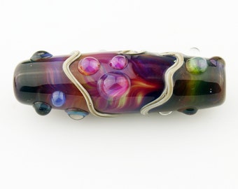 Lampwork Glass Bead, Organic Focal, Blue, Purple, Burgundy, Magenta