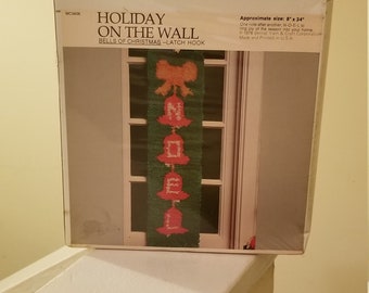 Vintage 1979 Bernat Holiday on the Wall Christmas Noel Bells of Christmas Latch Hook Kit DIY Christmas Craft Kit for All Ages New Old Stock