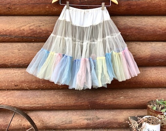 Vintage Multicolored Pastel PETTICOAT ~ Crinoline, tutu, retro ~ 1960s ~ Costume, skirt, square SWING dancing, PROM