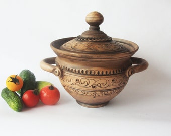 Ceramic pot with lid Redware bakeware pot Hand made pot Art pottery Kitchen dish Ceramic bakeware Stoneware storage Ceramic jar Container
