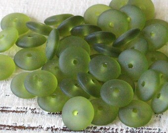 7mm Sea Glass Rondelle Spacer Bead - Czech Glass Beads - Jewelry Making Supply - Frosted Glass Beads - Olivine Matte - 100 or 50 Beads