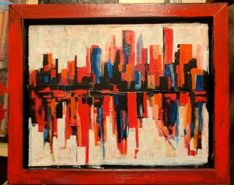 Skyline 18.03 . 8x10 original framed mixed media painting