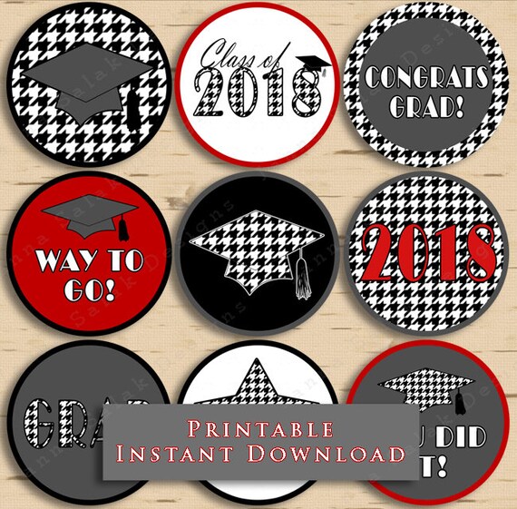 graduation printable cupcake toppers or tags houndstooth 2018