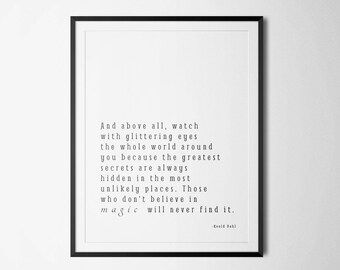 Roald Dahl Quote Printable, Watch with glittering eyes, Inspirational Art, Home Decor, Digital print, Typewriter font, Retro printable, Art