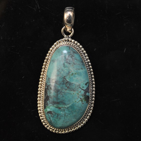 Sterling Silver Tibetan Turquoise Pendant Native American Style #9875