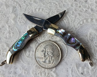Jewelry Knives - 1 1/2" Miniature Abalone Knives, Rough Rider Mini Knife, Folding Pocket Knife Charm, Pendant, Jewelry Making Supply