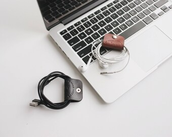 Cable organizer cord organizer earphone holder headphone holder leather cord holder cord keeper iphone cord wrap earbud holder cable holder