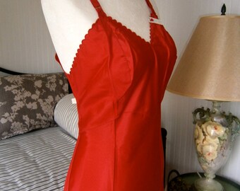 50's Lipstick Red Taffeta Slip/Dress
