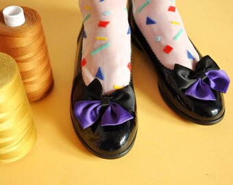 90s KAWAII flats CUTE flats RIBBON flats funky flats black purple ballet flats with ribbon mod flats anime / Size 7 us / 4.5 uk / 37.5 eu