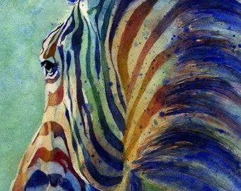 Zebra Art Print of my watercolor painting Zebra on Alert Baby Shower Gift Nursery