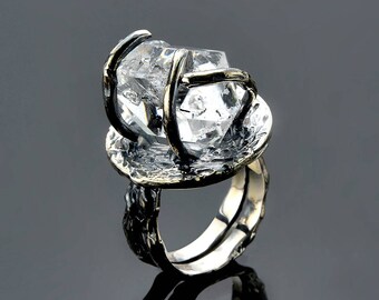 Herkimer Diamond Ring, Natural Gemstone Engagement Ring Raw, Handmade Sterling Silver Ring, Conflict Free Rough Gemstone Ring SKU: R2470