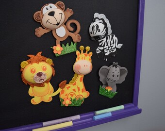 Magnetic Chalkboard WITH Foam Safari Animal Magnets