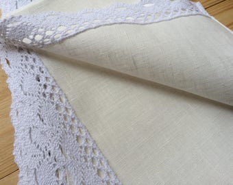 Set of 6 Linen Placemats Ivory with White lace - 17'' x 11'' - 43 cm x 28 cm