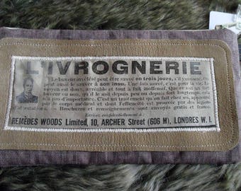 Kit in a purple advertising vintage fabric "Cure drunkenness" 1924