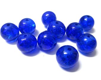 10 blue beads dark cracked glass 10mm (S-6)