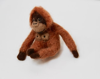 Needle Felted Orangutan: Alpaca Fiber Soft Sculpture