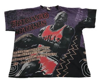 Vintage Michael Jordan Chicago Bulls All Over Print Tee Shirt NBA Basketball By Magic Johnson T's Large