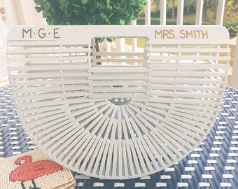 Hand-painted Bamboo Wooden Clutch Bag- Custom Bride/Mrs. Monogram