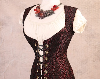 Waist 37 to 39 - Red & Black Scroll Medallion Damsel Corset