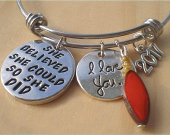 She Believed Bangle, Milestone Bangle, Adjustable Bracelet, Charm Bracelet, Jewelry Findings